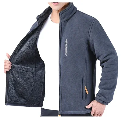 2024 Winter Men's Cashmere Jackets Casual Male Outwear Velvet Windbreaker Jackets Mens Soft Fleece Warm Coat Brand Clothing