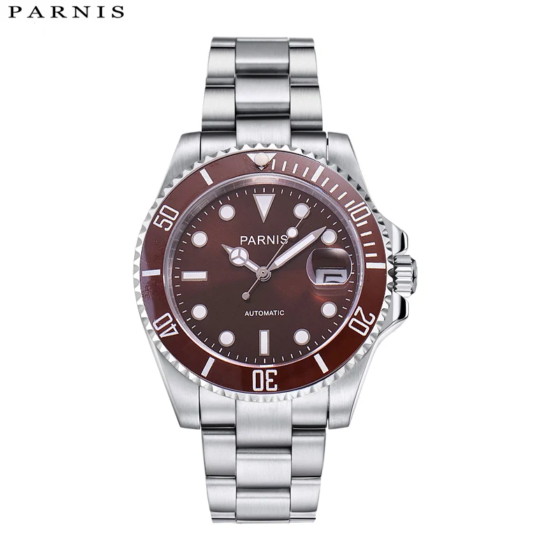 

Fashion Parnis 40mm Silver Case Mechanical Automatic Men Watch Calendar Sapphire Crystal Men's Waterproof Watches reloj hombre