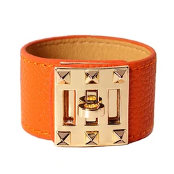 Kirykle 2025 New Women Bracelet High Quality PU Leather Gold Color Stainless Steel Bracelets Bangle for Women Fashion Jewelry