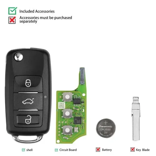 5PCS Xhorse VVDI Key Tool VVDI2 Flip Remote Key 3 Buttons VW Type Built-in XT27B Super Chip XEB510EN