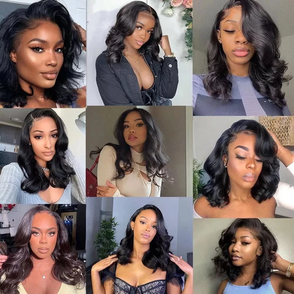 13x4 włosy typu Body Wave peruki typu Lace front wstępnie oskubane Remy wolna część przezroczyste koronkowe peruki kręcone peruka z krótkim bobem