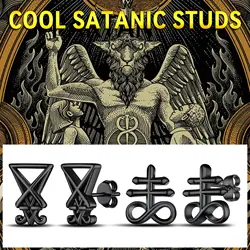 1pair Stainless Steel Satan Skull Stud Earrings for Men Women Leviathan Lucifer Baphomet Goat Charm Gothic Jewelry