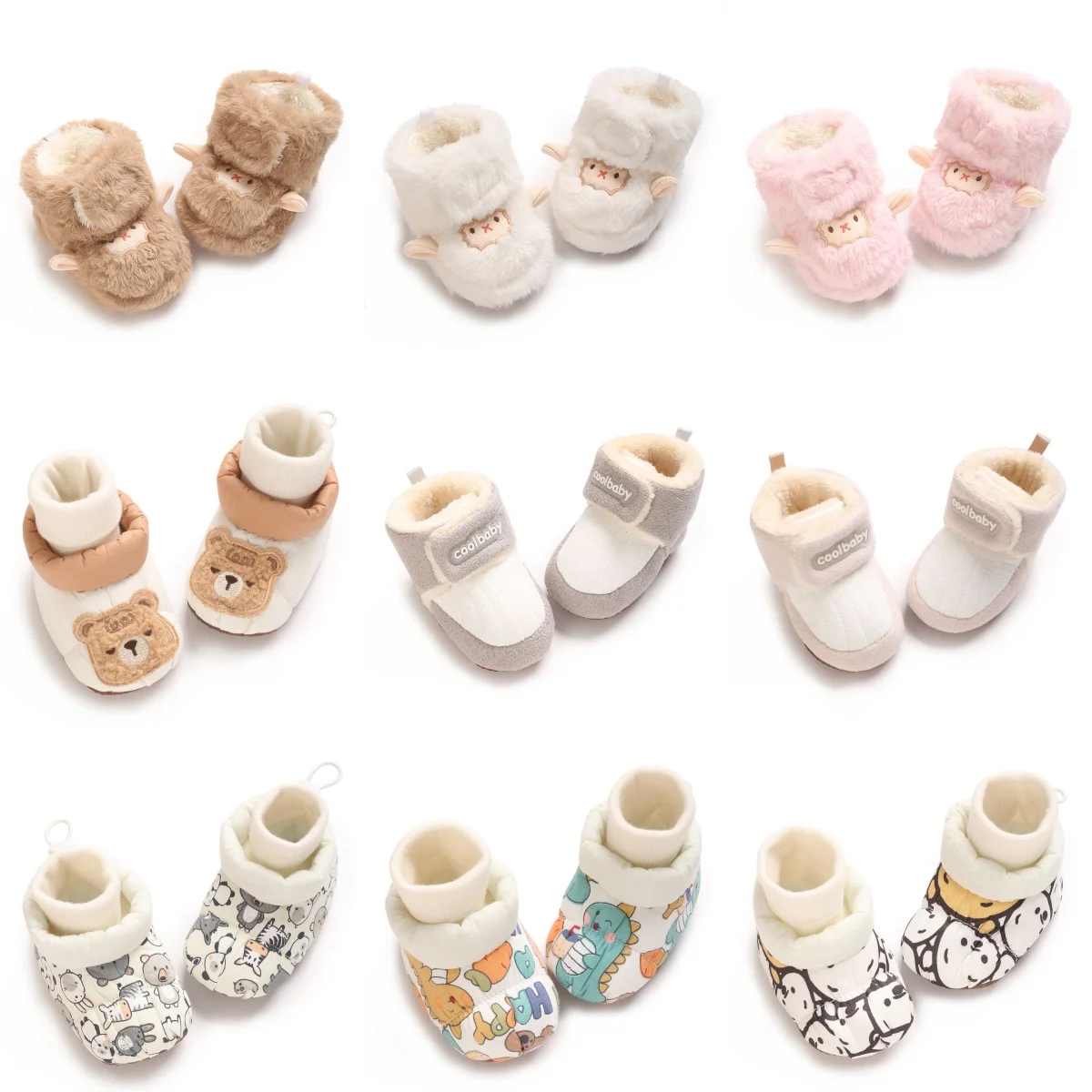 

Winter cartoon snow boots multi-color warm fluffy ball indoor rubber sole baby toddler baby shoes