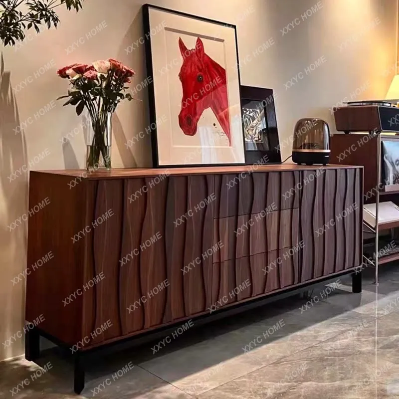 Black walnut porch cabinet, simple medium and ancient style dining side cabinet in the living room, retro solid wood partition