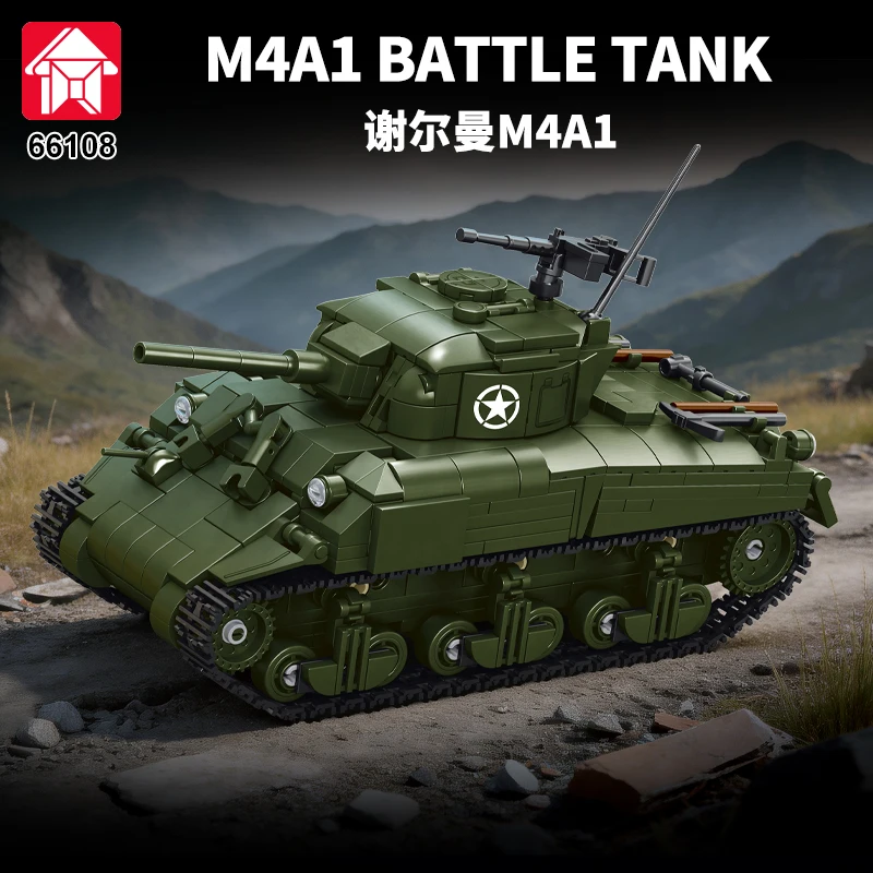 

Medium Tank M4 Sherman Model Engine Simulation Machine Bricks Drive MOC Building Blocks Technical DIY Toys Creative Gifts