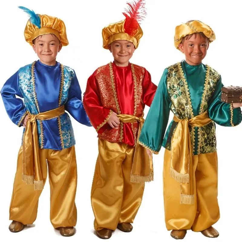 New Kids Boys India Arab Aladdin Prince Cosplay Lamp Genie Costume Masquerade Party Halloween Costumes Arabian Costume Suit