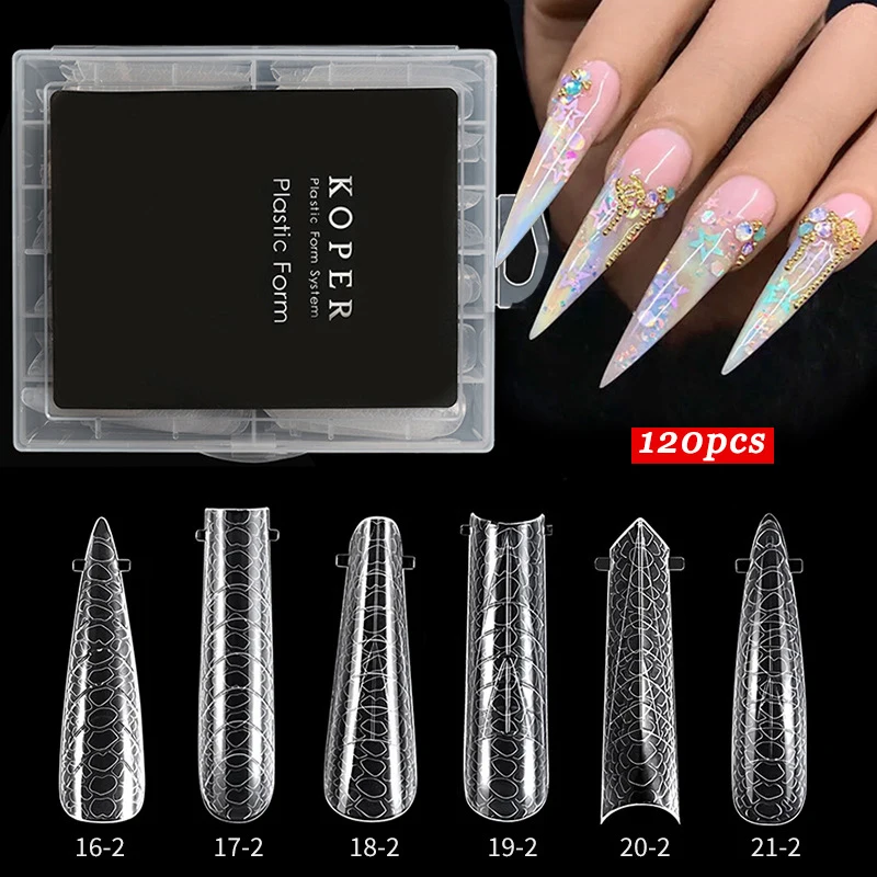 120 Pcs/Box Clear Dual Forms Nail System Full Cover Quick Building Gel Mold Tips Nail Extension Molds Upper Forms For Nails Tips