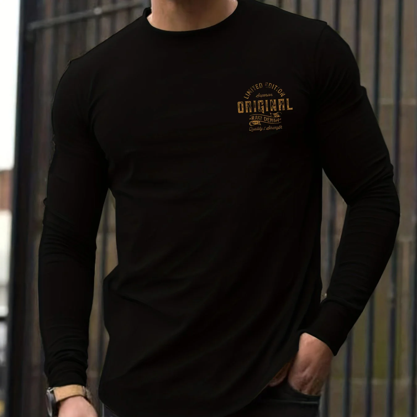 100 cotton men's long sleeved round neck loose plus size letter pattern printed autumn and winter T-shirt top casual versatile