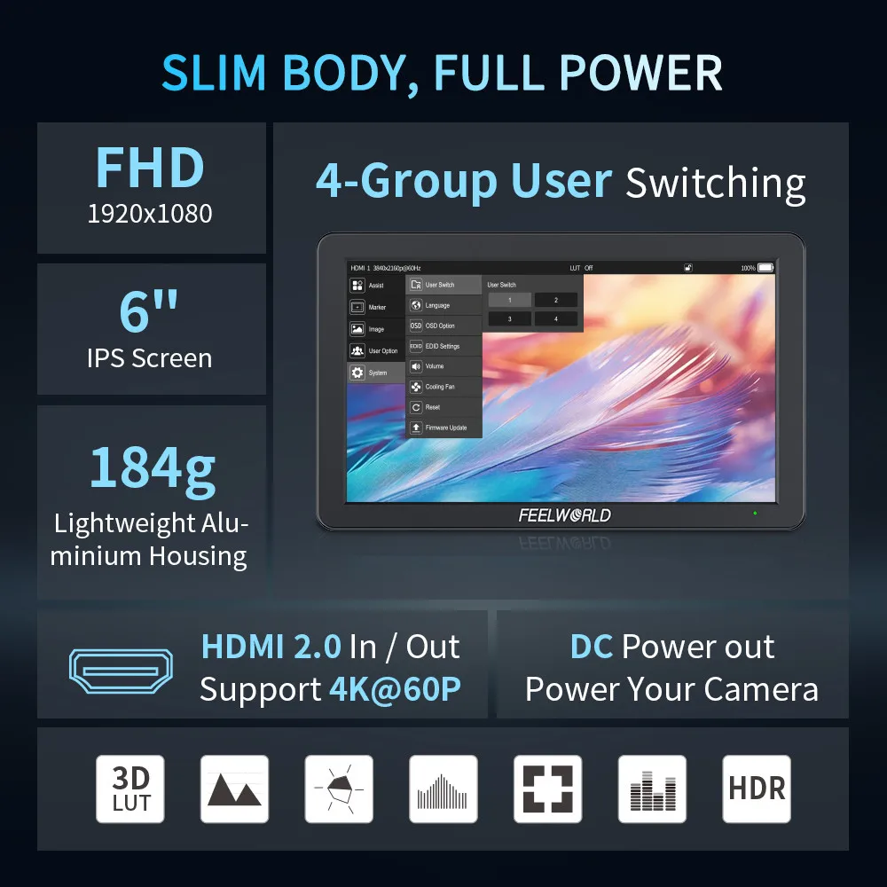 شاشة FEELWORLD T6 على الكاميرا IPS عالية السطوع 6 بوصة مبيت ألومنيوم لإنتاج الأفلام/تخصيص الشعار/مصنع بالجملة #2