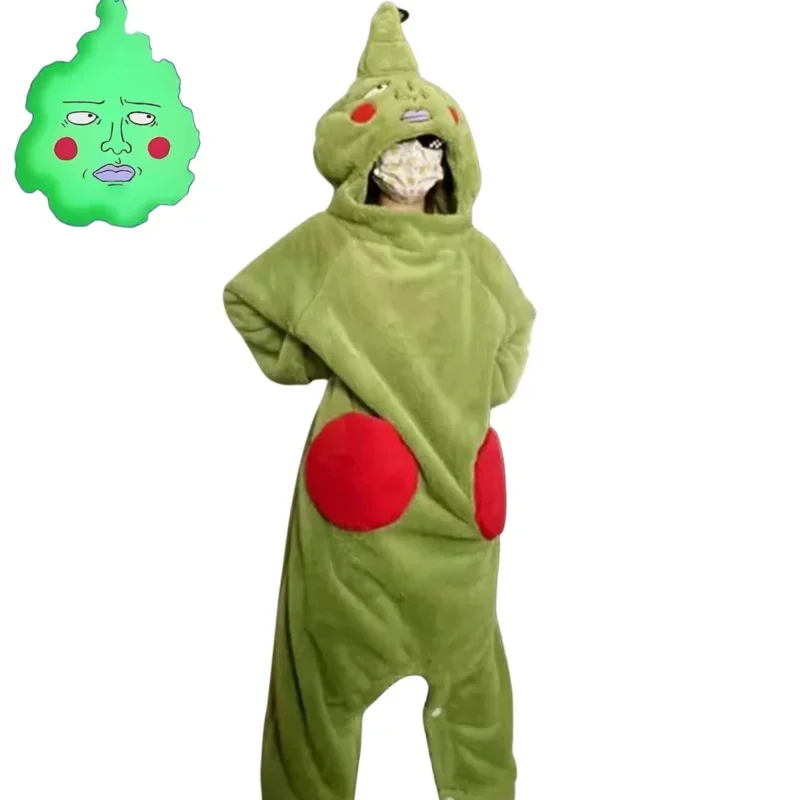 Anime Mob Psycho 100 Dimple Cosplay Costume Mobu Saiko Hyak Flannel Pajamas Green Jumpsuits Man Woman Kawaii Home Furnishings