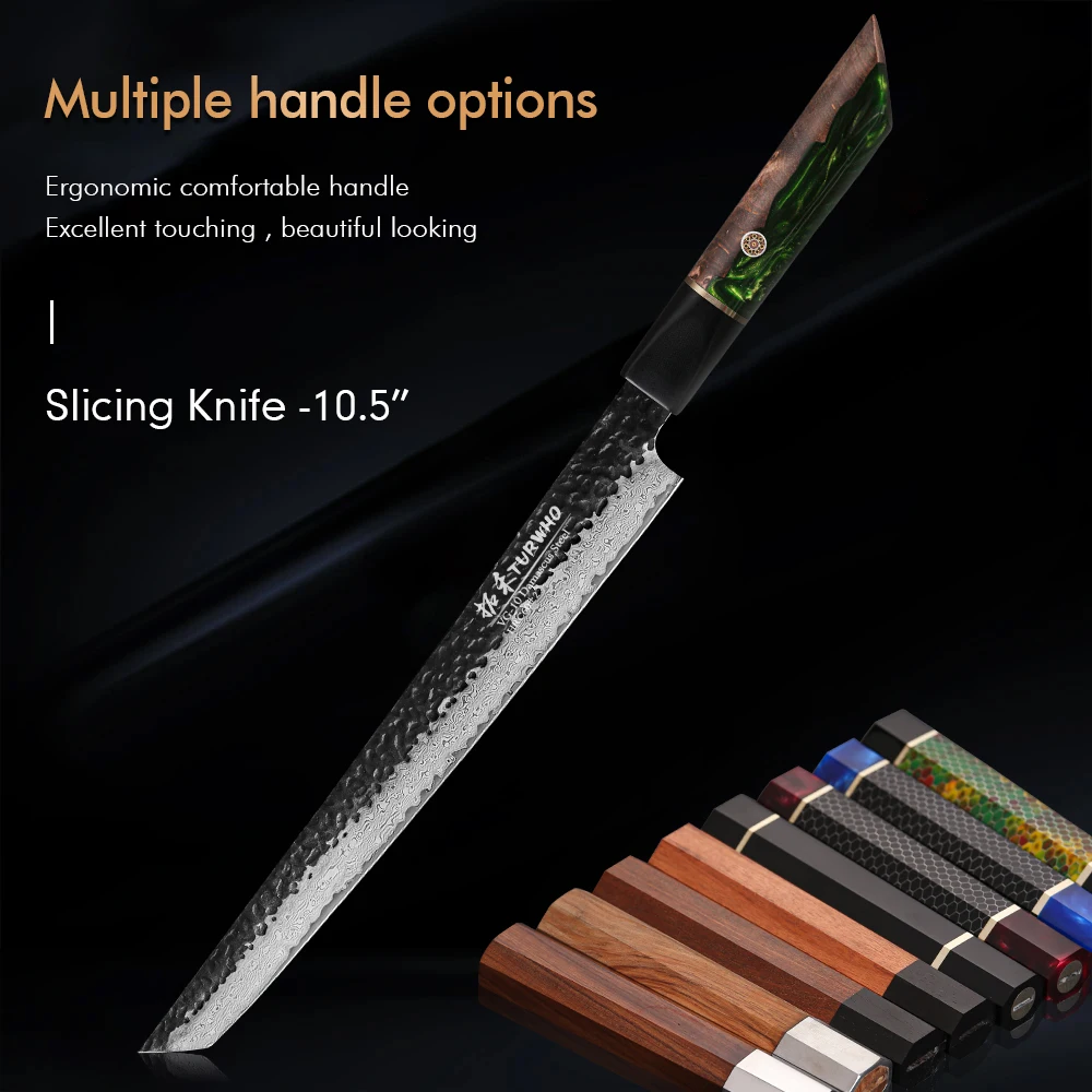 

TURWHO 10.5" Fish Fillet Sushi Knife 67 Layer Damascus Steel Japanese Sashimi Chef Knives Sharp Slicing Salmon Knife DIY Handle