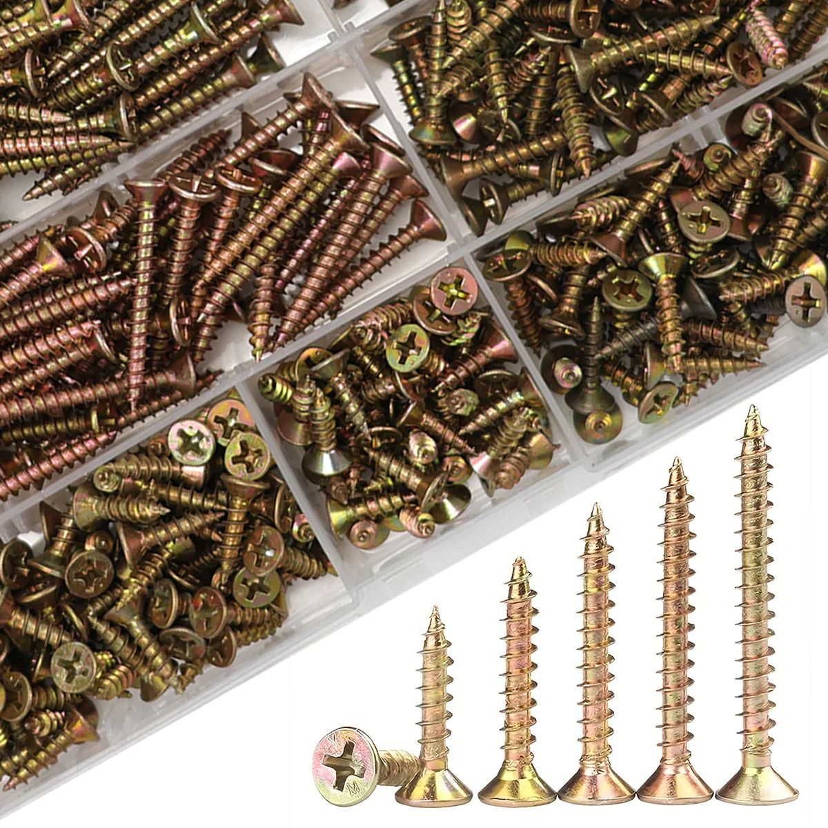 مجموعة براغي خشب الزنك الملونة M3.5 M4، براغي ذات رأس مسطح برأس فيليبس، براغي معدنية غاطسة ومسامير جدارية جافة #1