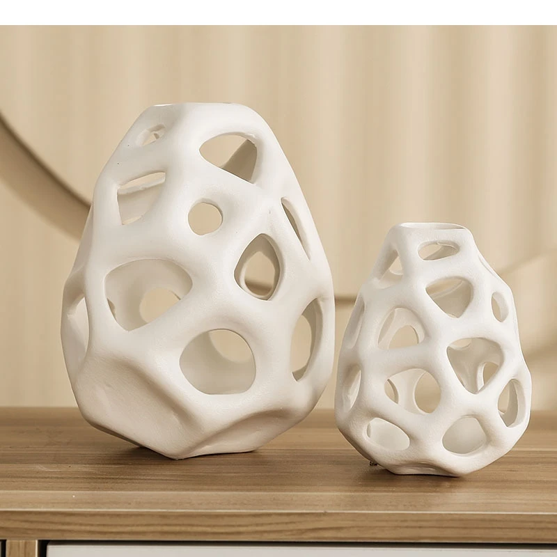 Geometric Hollowed Out Ceramic Vase Desktop Decoration Flower Arrangement Gardening Modern Home