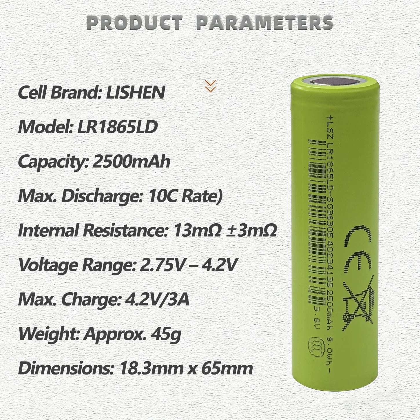 Brand New Lishen LR1865LD 18650 Lithium Cell 2500mAh 10C Discharge Battery for Power tools camping lightbeauty equipment