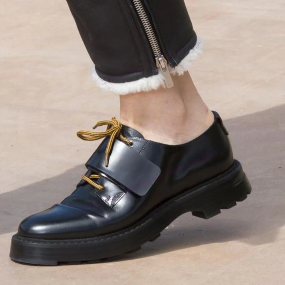 

Black Matte Leather Lace Up Men's Loafers Platform Handmade Comfortable Dress Shoes Runway Business Party Shoes for Men Big Size