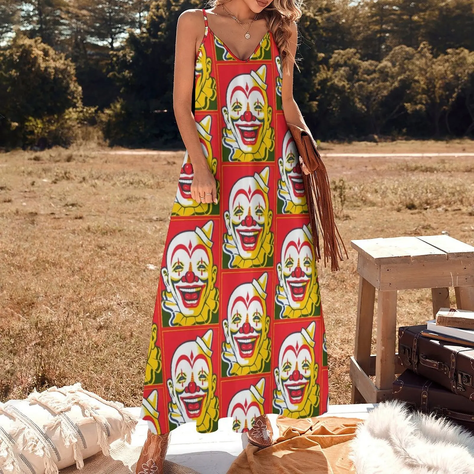 Vintage clown poster Sleeveless Long Dress evening dress woman elegant chic women dresses promotion dresses for women Dress