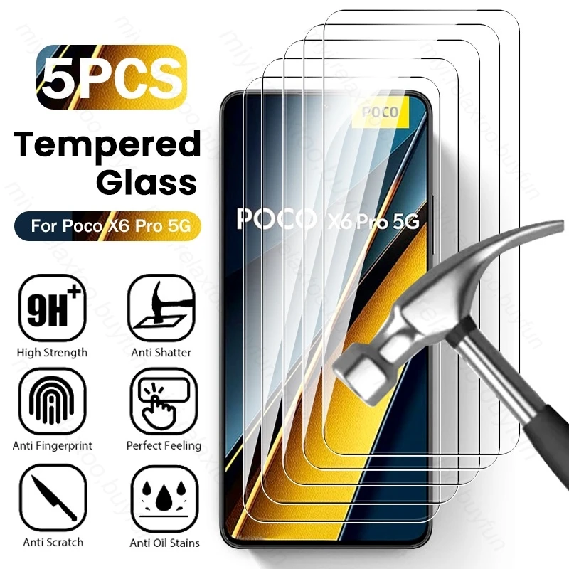 5PCS 100% Original HD Tempered Glass For Poco F6 X6 Pro X F 6 X6Pro F6Pro Case Protect Glass PocoF6 PocoX6 PocoF6Pro PocoX6Pro