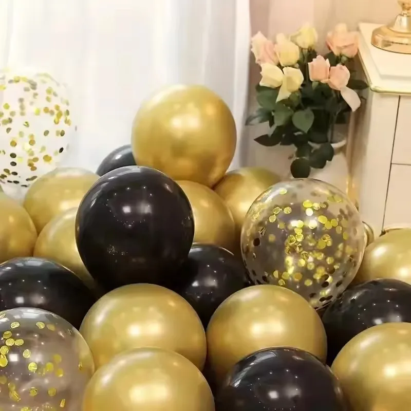 16 قطعة من بالونات الترتر المعدنية السوداء لتزيين بالونات حفلات أعياد الميلاد وحفلات التخرج