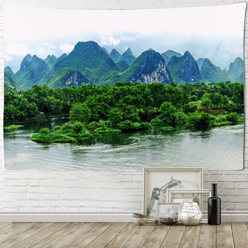 Guilin Landscape Wall Hanging Tapestry Art Decorative Blanket Curtain Hanging at Home Bedroom Living Room Decoration