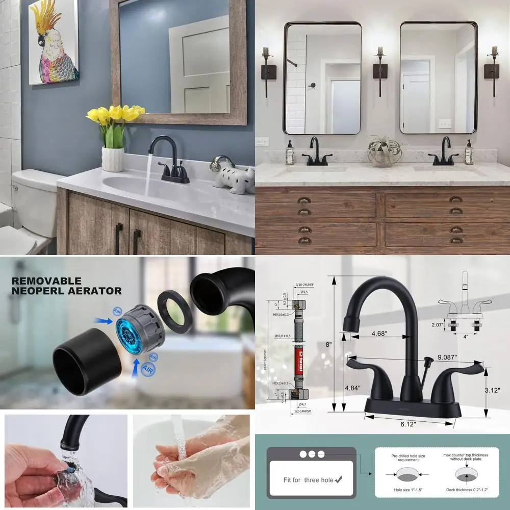 

4 Inch Centerset Matte Black Sink Faucet with Drain and Supply Lines, 2-Handle Basin Mixer