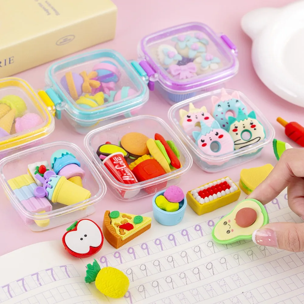 Creative Detachable Food Snack Lunch Box Eraser Set Play House 3D Cartoon Eraser Student Prize Stationery Supplies