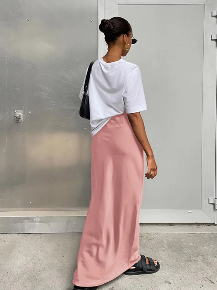 Elegant Satin Black Trumpet Skirts Fashion Slim High Waist Skirts Women Female 2024 Solid Office Long Skirt Spring Summer