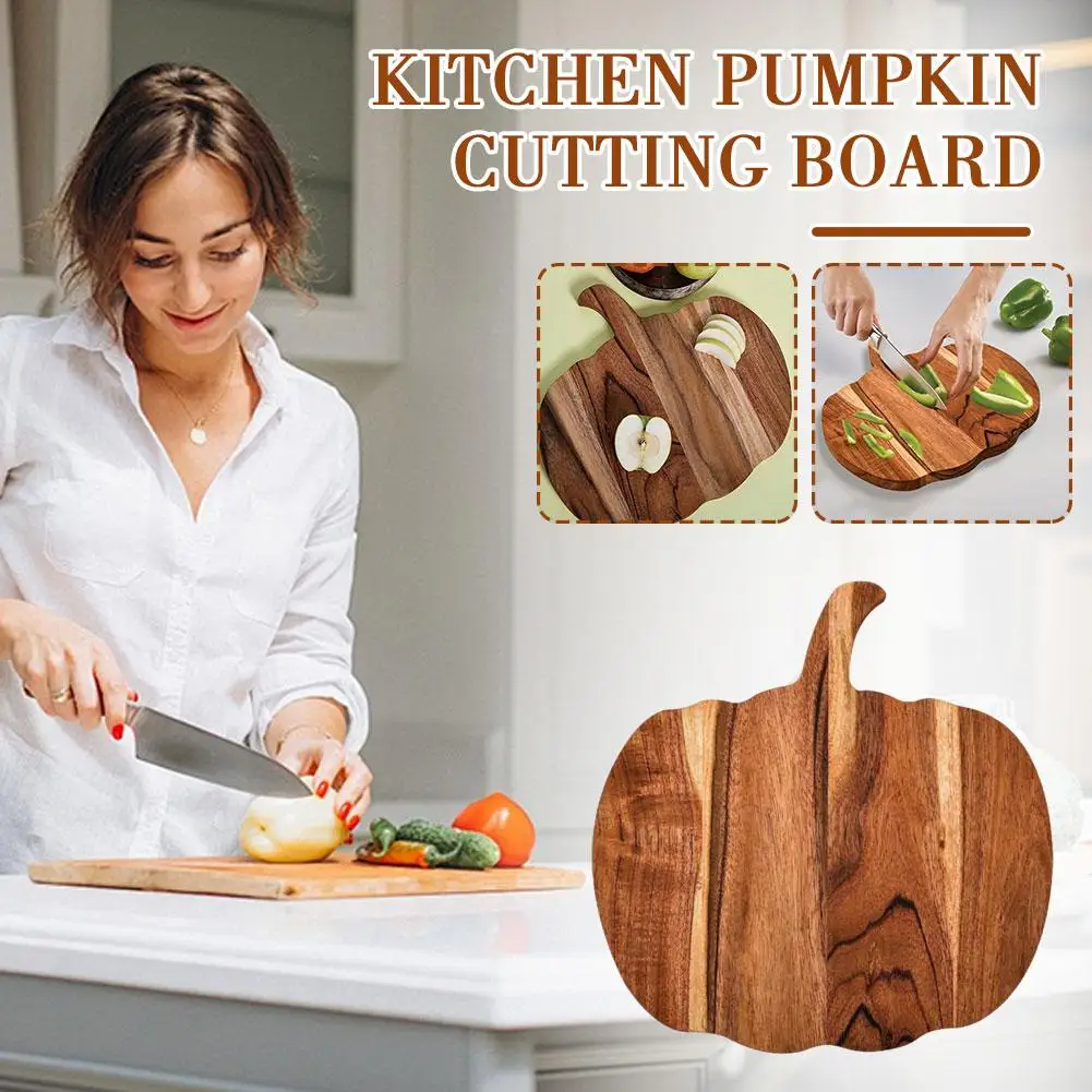 Kitchen Cutting Board Pumpkin Shaped Wooden Serving Platter Breadboard With Handle For Chopping Meat Fruit Steak Cheese S1p0