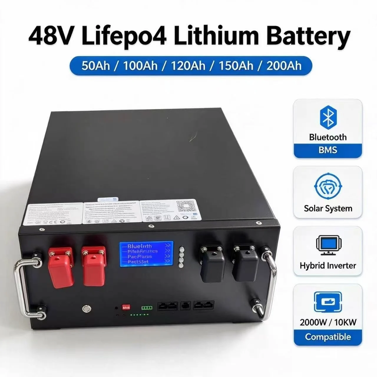 48V 50Ah 100AH 120Ah 150Ah 200Ah Lifepo4 Lithium Battery Bluetooth BMS For Solar System Hybrid Inverter 2000W 5000W 10KW