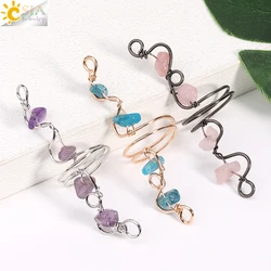 CSJA 7 Chakra Crystal Ring Natural Stone Wire Wrapped Chip Beads Pink Quartz Finger Rings Jewelry for Men Women Jewelry H331