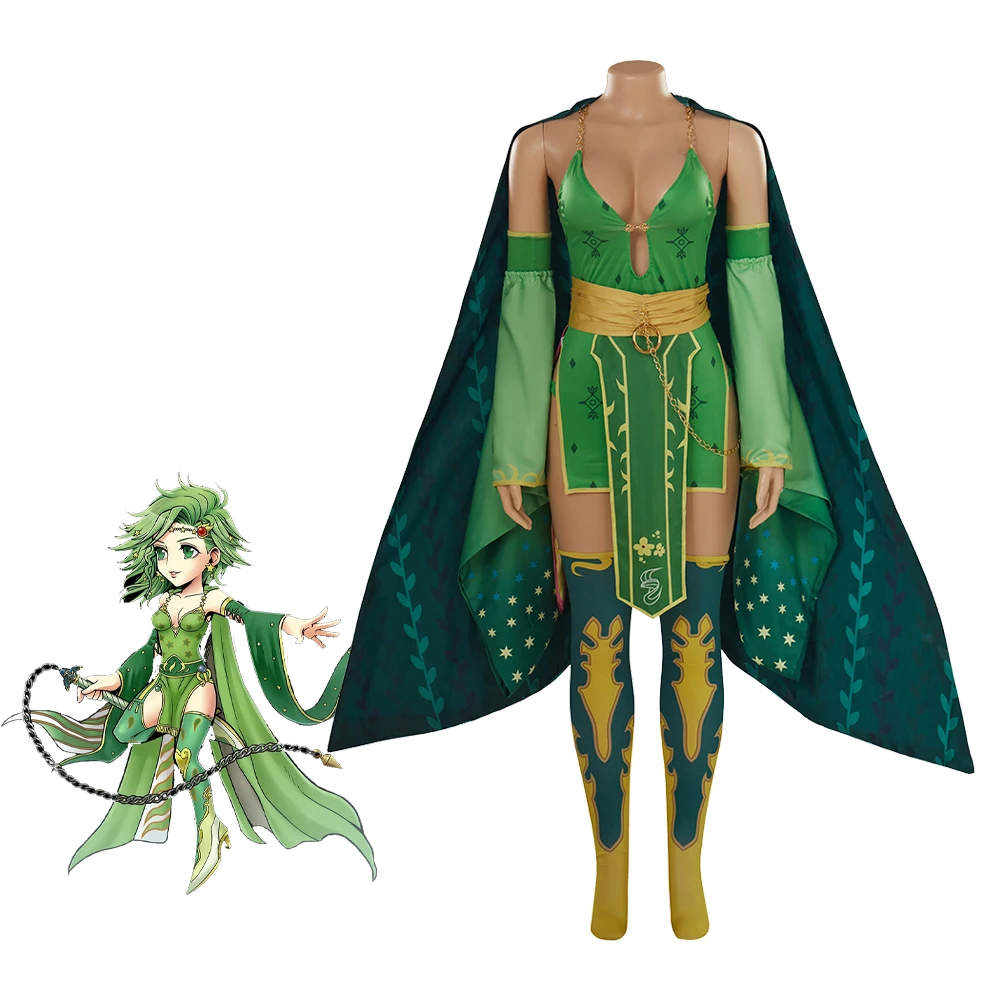 

Rydia Cosplay Costume Game FF IV Rydia Sexy Green Dress Halloween Party Outfits