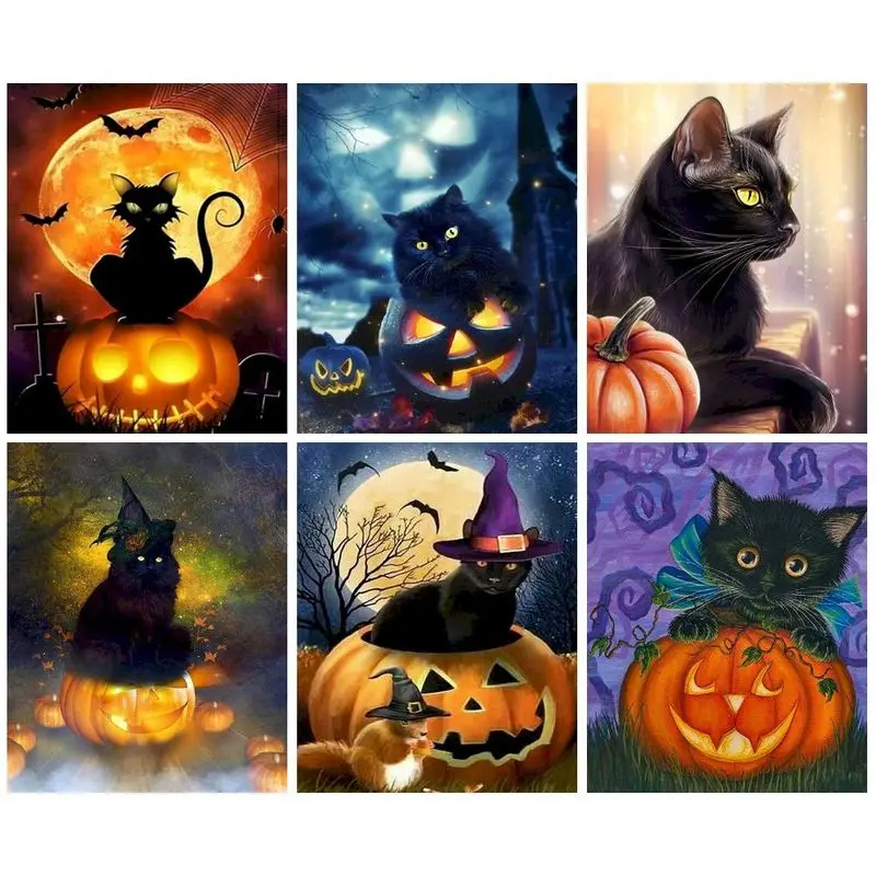 

CHENISTORY Painting By Number Black Cat Pumpkin Diy Pictures By Numbers Kits Drawing On Canvas Handpainted Halloween Gift