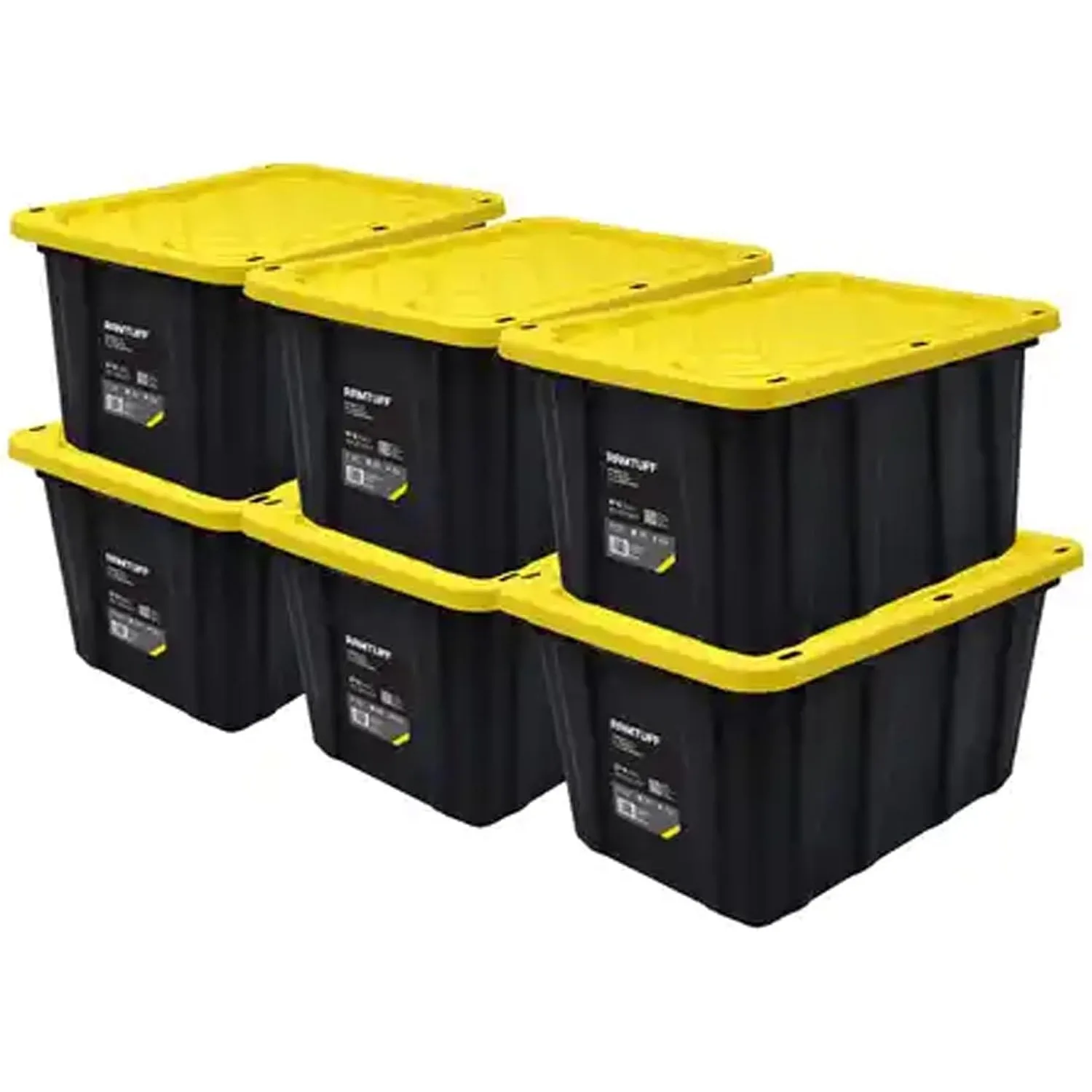 Heavy Duty Stackable Storage Container with Lid, 27 Gallon, 6-Pack | Weather-Resistant Organization Tote with Snap-Tight Lid, for Garage, Basement, Attic, Shed, Closet & Moving