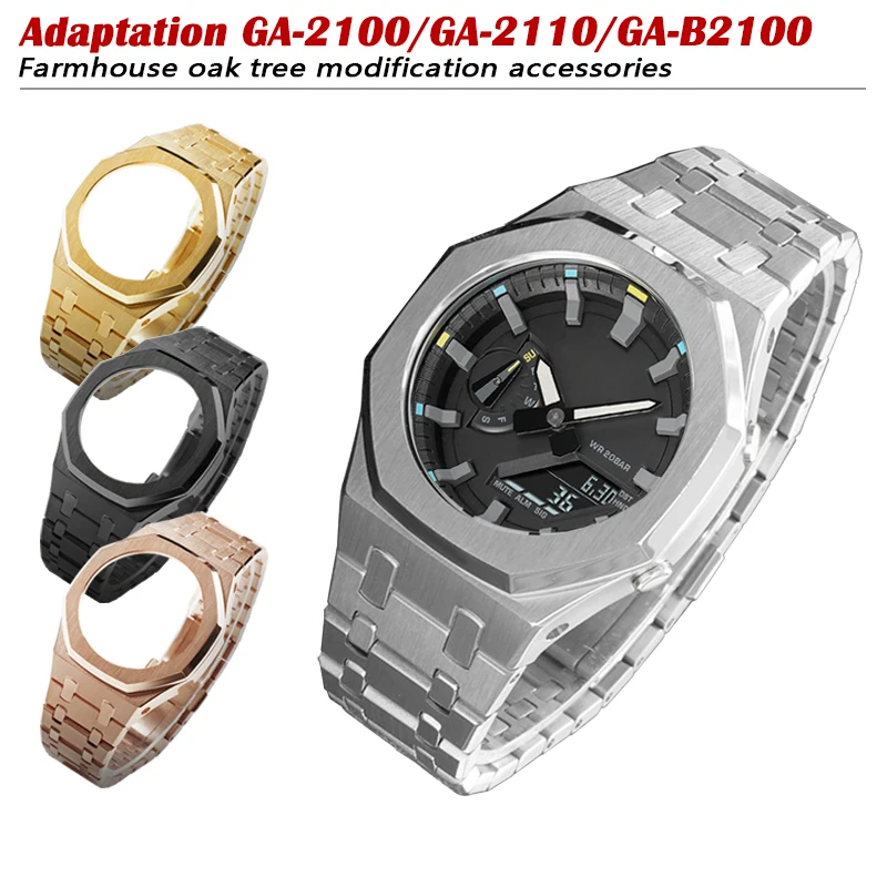 

Комплект модов GA-2100 Gen. Корпус для часов из нержавеющей стали с твердым металлическим ремешком, совместимый с GA-2110 GA-B2100, замена деталей часов