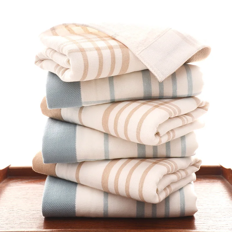 Towel, gauze double plain checked face towel, thickened skin breathable, adult men and women home to give people，wholesale