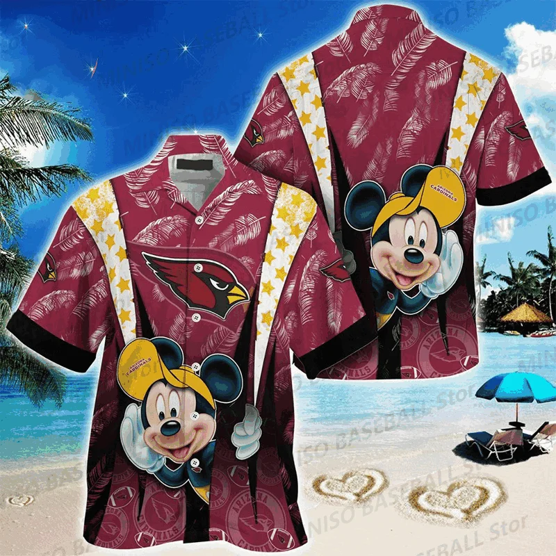 New Summer Boys& Girls Disney Mickey Eagle Cartoon Pattern Hawaiian Holiday Shirt KID/Adult Feather Casual Parent-Child Clothing