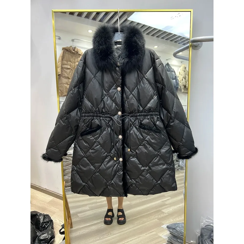 2023 New Female Loose White Duck Down Jackets Ladies Real Fox Winter Women Winter New Down Coats Thick Warm Long Overcoats