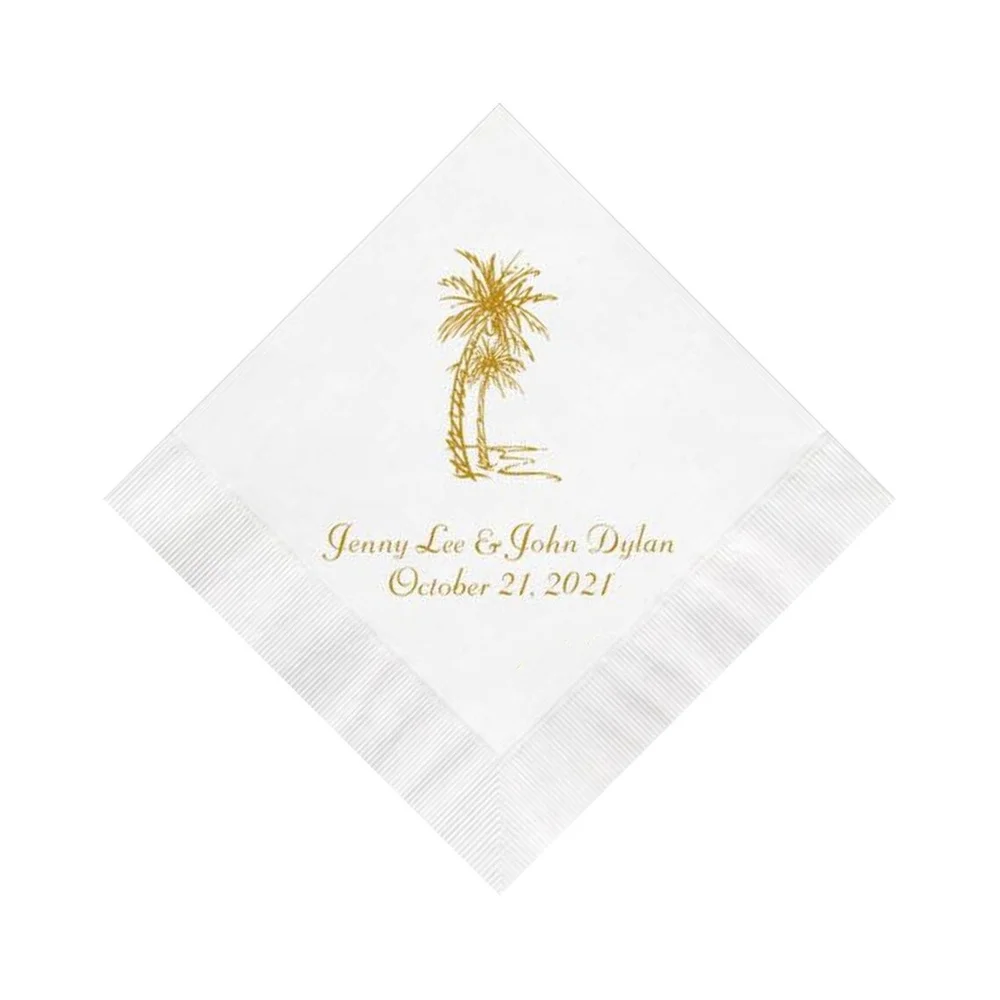 Palm Tree Beach Wedding Napkins Personalized Set of 100 Tropical Island Destination