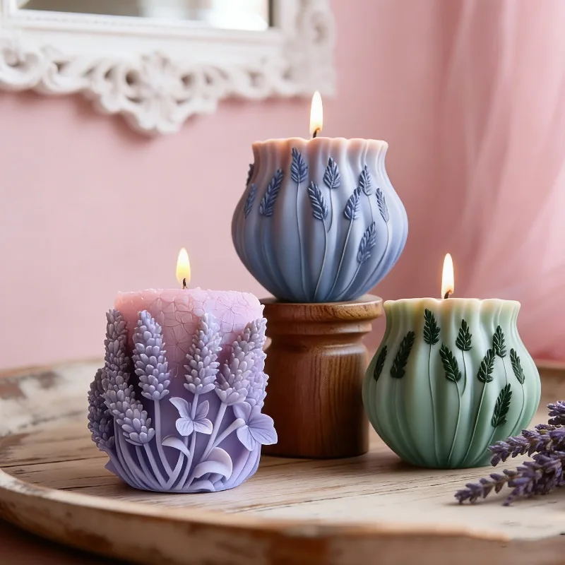 2pcs Lavender Series Candle Silicone Mold DIY Pillar Plaster Resin Ornaments Mould Party Night Handmade Candles Making Supplies