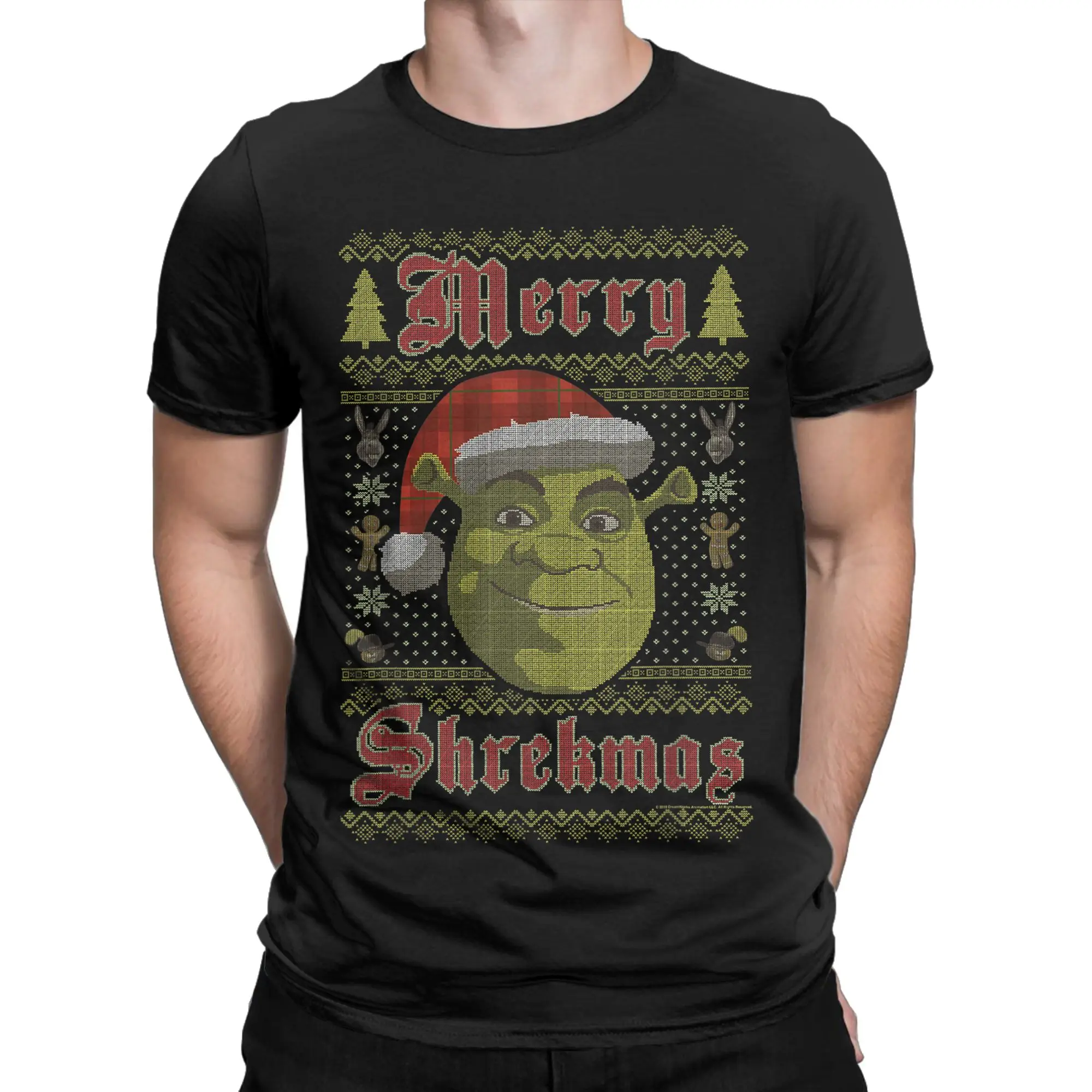 Shrek Merry Shrekmas Men's T Shirt  Funny Tee Shirt Short Sleeve Crewneck T-Shirts 100% Cotton Big Size Clothes