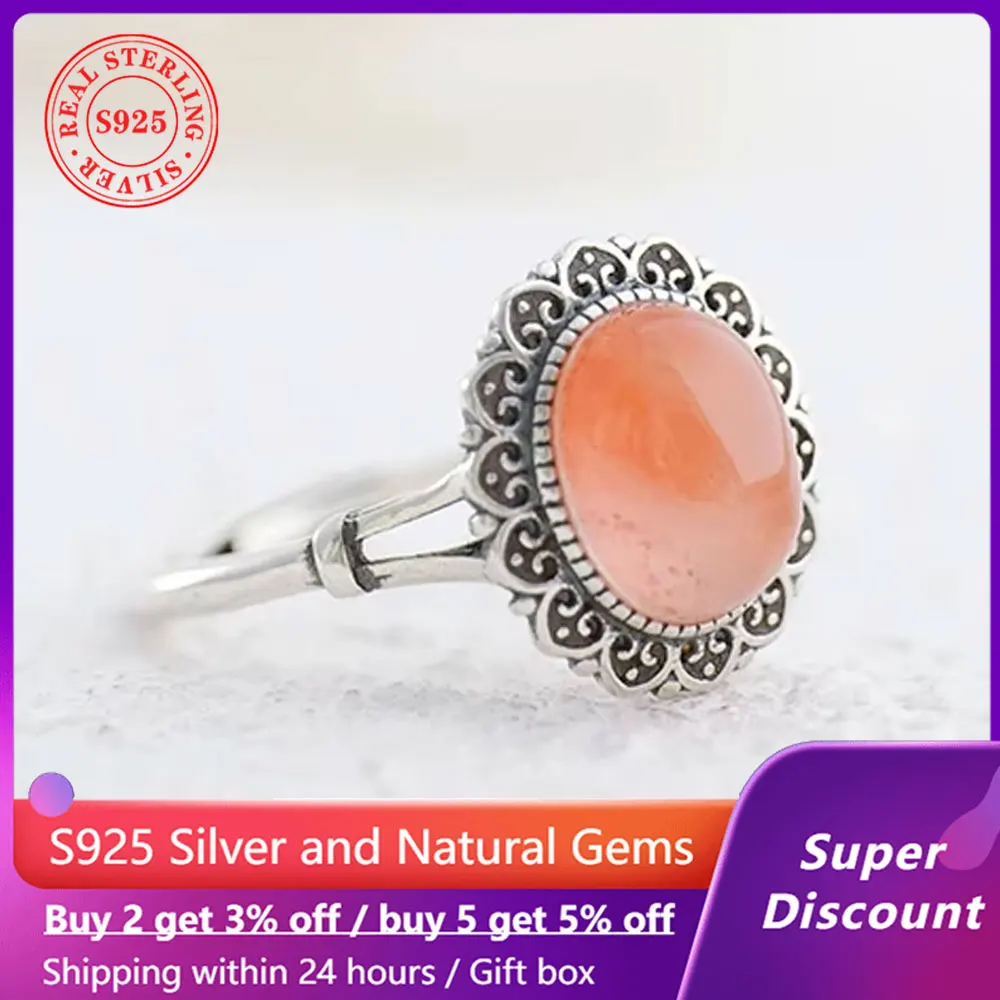 

Vintage Natural Ice South Red Agate Ring 925 Pure Silver Women's Ring Exquisite Elegant Gemstone Jewelry Size Adjustable