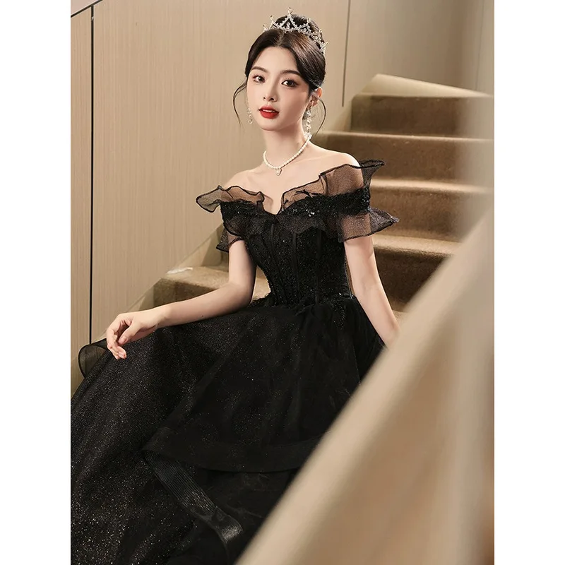 Black Evening Gown, Temperament, Birthday Party, High-end Atmosphere, Annual Meeting, Host, Art Exam, Coming of Age Ceremony