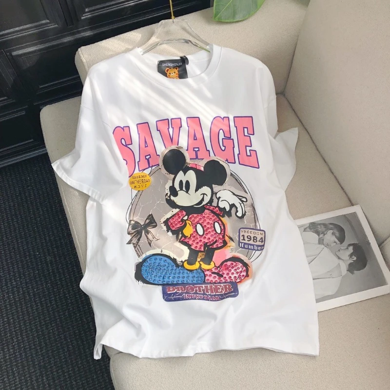 2025 الصيف الأمريكية العصرية العلامة التجارية تيز فضفاضة عادية الكرتون الجبهة الخلفية الطباعة الرجال والنساء البلوز قصيرة الأكمام تي شيرت