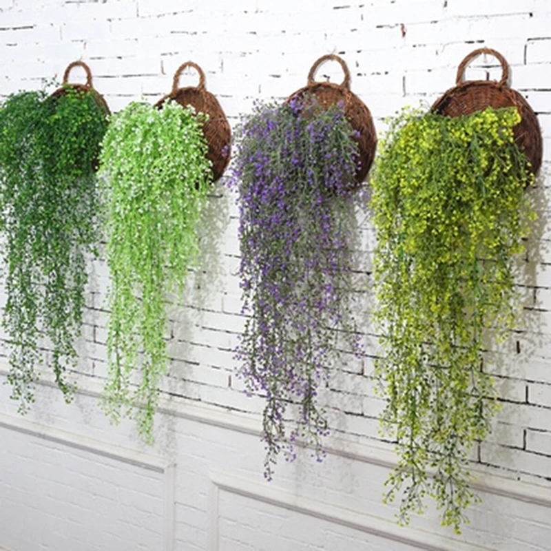 Home Artificial Rattans Wall Mounted Decorative Flowers Osier Plant Plastic Wicke Hanging Plant Vine Fake Greenery 80cm