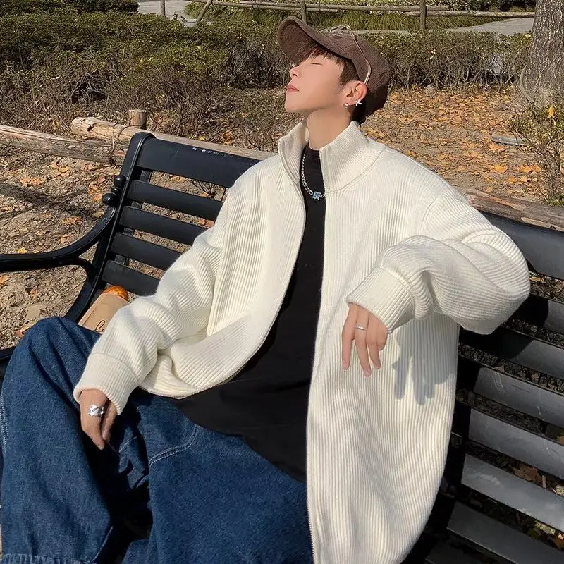 

Men's Lazy Sle Zipper Knitwear Sweater Thiened Stand Collar Cardigan Autumn Winter Faion Casual Soft Polyester Fiber