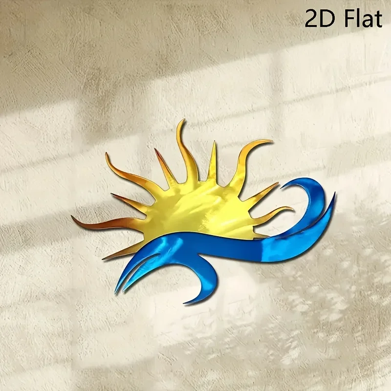 CIFBUY 2D Flat Cutout Sun and Wave Wall Sign, Colorful Ocean Metal Wall Art, Aluminum Wall Ornament for Home Wall