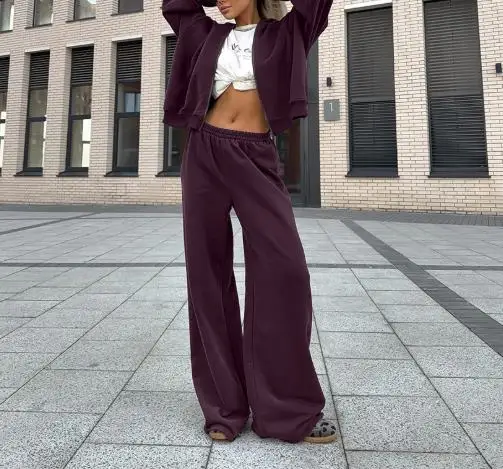 Modischer Freizeitanzug für Damen im Herbst 2025, vielseitiges und trendiges Kapuzen-Sweatshirt, Strickjacke, lange Hose, zweiteiliges Set