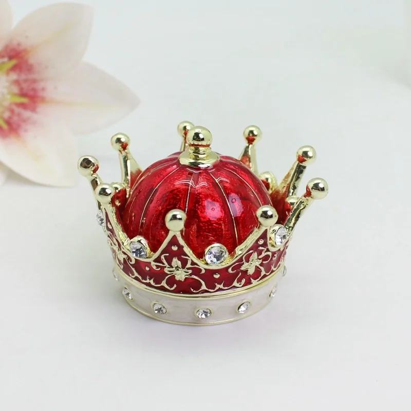 SHINNYGIFTS Enameled Crown Jewelry Trinket Box Hinged Jewelry Storage Box Unique Gift for Family