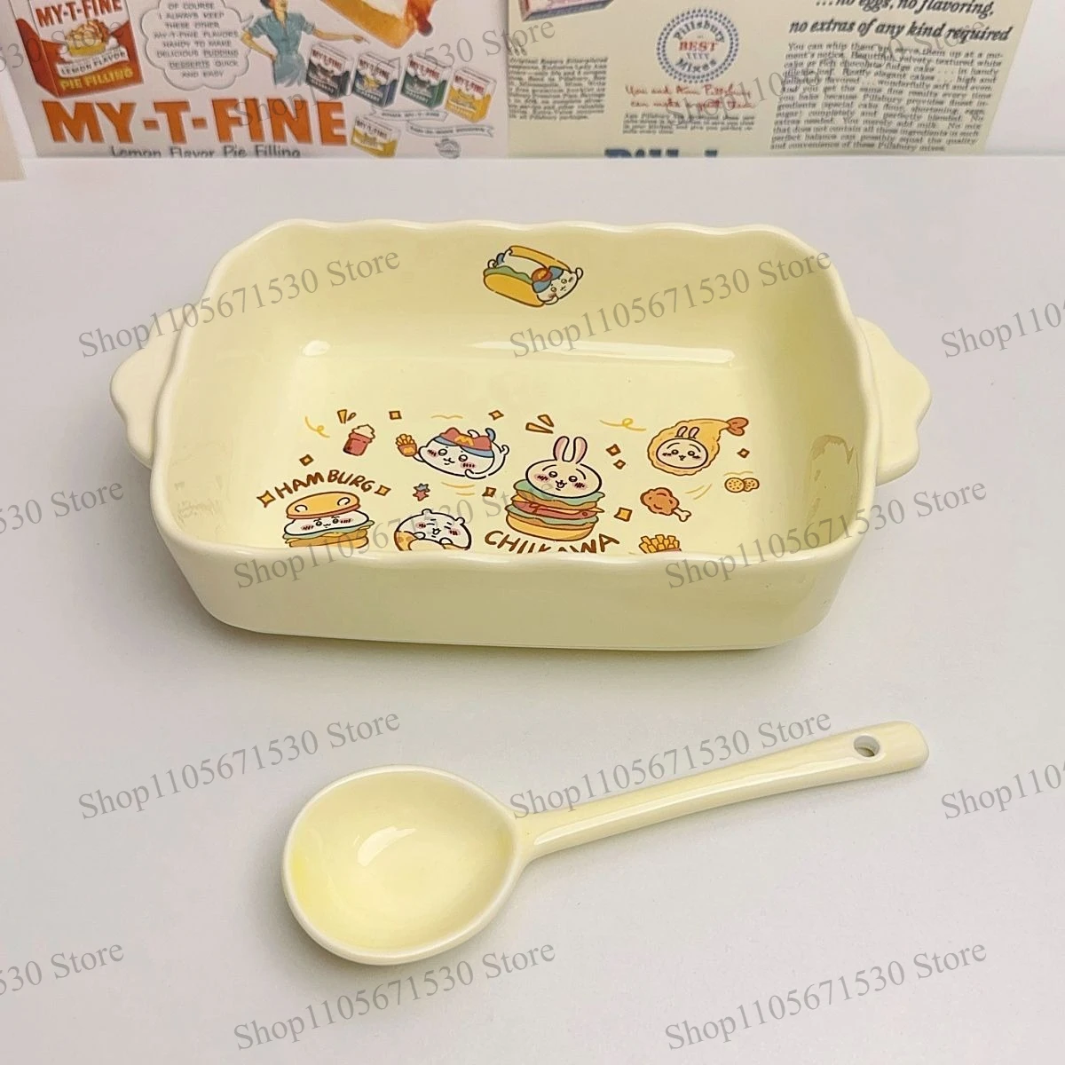 Kawaii Chiikawa New Japanese Usagi Ceramic Bowl High Temp Resistant Salad Baking Fruit Bowl Home Kitchen Food Tableware Lovely view 3