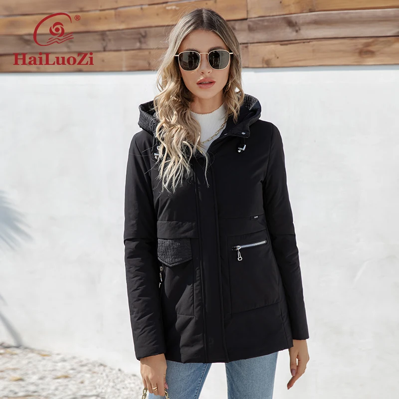 HaiLuoZi 2023 New Spring & Autumn Women Jacket Thin Cotton Casual Female Parka Short Hooded Fashion Outwear Women's Coat 3365