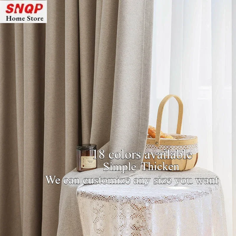 Cotton Linen Simple Curtains for Living Room Nordic Style Full Blackout Japanese Style Bedroom Dining Study Decor Custom Size